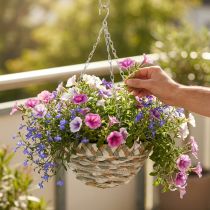 gjenstander Plantekurv til oppheng, blomsterkurv flettet hvit, grå, natur H16cm Ø30cm