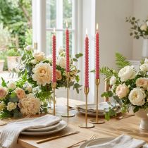 gjenstander Vridde lys spirallys rosa Ø1,4cm H18cm 4stk