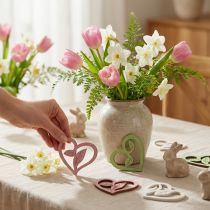 gjenstander Trehjerter dekorative hjerter tre rosa grønn hvit 5,5cm 18 stk