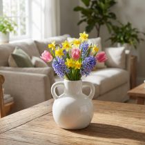 gjenstander Keramikkvase hvit vase med 2 håndtak keramikk Ø7cm H11,5cm