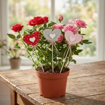gjenstander Hjerter prikkete trehjerter blomsterplugger 6×5cm 18 stk