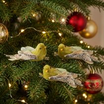 gjenstander Juledekorasjonsfugl på klips, grønn, glitter, 12 cm, 6 stk assortert