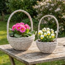gjenstander Plantekurv 2-delt sett, halm, naturlig, hvit, Ø23/28, shabby chic