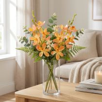 gjenstander Kunstig orkidegren 8 Blomster Orange L38cm 2stk