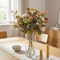 gjenstander Kunstige eukalyptusgrener med rosa blomster, 45 cm, 3 stk.