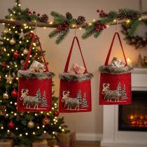 gjenstander Julepose rød med pels 15,5cm x 18cm 3 stk