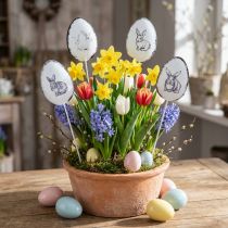 gjenstander Blomsterplugg metall dekorative egg med påskeharer 5×7cm 8 stk