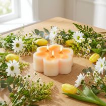 gjenstander Tre-veke lys hvit oransje i form av en blomst Ø11,5cm H4cm