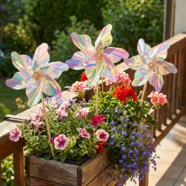gjenstander Fargerike iriserende pinwheels vindmølle på pinne Ø8,5cm 10 stk