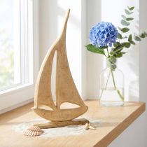 gjenstander Seilbåt Tre på Understell Naturlig Borddekorasjon Maritim H42cm