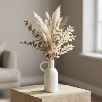gjenstander Hvit keramikkvase for tørrdekorasjon, vase med hank, Ø9 cm, H21 cm