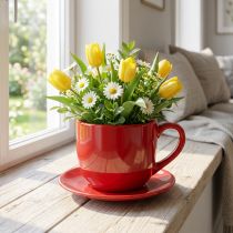 gjenstander Stor dekorativ kopp med skål, egnet som blomsterpotte, 17 cm