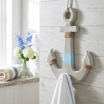 gjenstander Anker for oppheng, maritim dekorasjonskrok, baderomsdekor i tre, vintage look H39cm