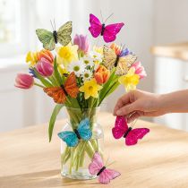 gjenstander Dekorative sommerfugler på ståltråd for fargerik borddekorasjon, 7 cm, 12 stk.