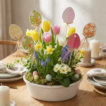 gjenstander Påskeeggpynt, blomsterplugg påskeved, påskeplugg 31,5cm 12stk