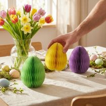 gjenstander Honeycomb egg påskepapir stående grønn gul lilla 20cm 3stk