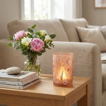 gjenstander Telysholder i glass med blomstermotiv for koselige stunder i hjemmet, 18 cm