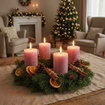 gjenstander Elegante antikke rosesøylelys 70×80 mm, sett med 4, til borddekorasjon, adventskrans og romantisk atmosfære
