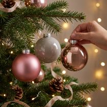 gjenstander Julekuler rosa grå glasskuler Ø7,5 cm 14 stk