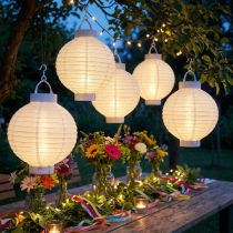 gjenstander Lantern LED med solcelle 20cm hvit