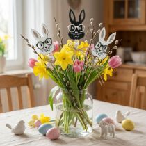 gjenstander Blomsterplugg kanin med briller treglitter 4×7,5cm 12stk