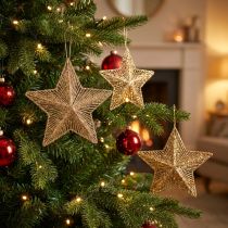 gjenstander Juletrepynt, adventsdekorasjon, stjerneanheng gyllent B20,5 cm 6 stk.