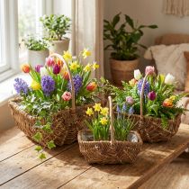 gjenstander Håndtakskurv rektangulær natur 34×26/29×20/24×15cm sett med 3