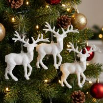 gjenstander Hvit hjort julepynt H13,5 cm 3 stk