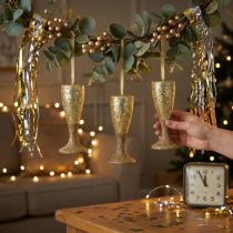 gjenstander Champagneglasshenger lys gull nyttårsaften dekorasjon 15cm 3 stk