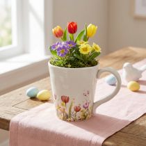 gjenstander Keramisk blomsterpotte med blomstermotiv for nostalgisk vårdekorasjon, planteelskere, 10,5 cm