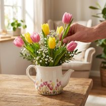 gjenstander Keramikkmugge med blomstermotiv for vårlige detaljer i stuen, 20 cm