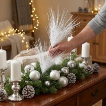 gjenstander Kunstig furukren dekorativ gren hvit glitter L80cm