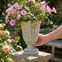 gjenstander Plantepotte støpt stein trofé antik stil grå Ø17,5cm H25cm