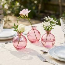 gjenstander Glassvaser bulbøs rosa retro minivaser Ø7,5 cm H9 cm 6 stk