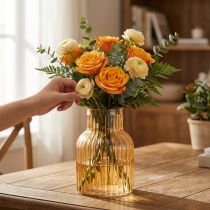 gjenstander Glassblomstervase i oransje, retrostil med riller, Ø13,5 cm H20 cm
