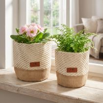 gjenstander Stoffkurv Utensilo blomsterkrukke naturlig kremfarget Ø16cm Ø19cm