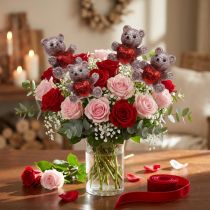 gjenstander Dekorativ pluggbjørn med hjerte, Valentinsdag, blomsterpluggglitter 9 stk