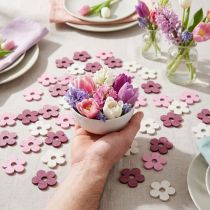 gjenstander Strødekor tre blomster borddekor rosa lilla hvit Ø4cm 72 stk