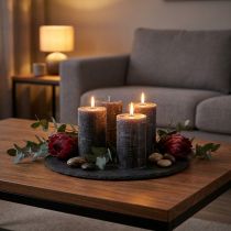 gjenstander Ensfargede antrasitt-søylelys 70×120 mm 4-delers sett - Elegante vokslys for dekorasjon og atmosfære