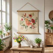 gjenstander Blomsterdekorasjon på veggen, veggdekor av tre i bambus med jutesnor, H44 x B42 cm til stue