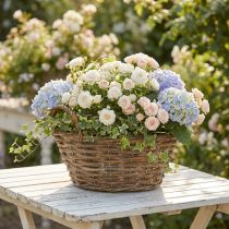 gjenstander Blomsterkurv, shabby chic, naturhvit, H14 cm Ø30 cm med håndtak, vintage dekor