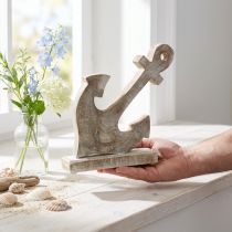 gjenstander Anker laget av tre, dekorativt anker, shabby chic, hvit, naturlig, 22 cm
