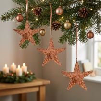 gjenstander Dekorativ stjerne til å henge, adventsdekorasjon, metallpendler kobberfarget 12 × 13cm 3stk