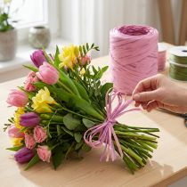 gjenstander Raffia flerfarget gavebånd rosa-rosa, blomsterhandlerutstyr, dekorativt bånd L200m