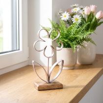 gjenstander Metalldekorasjonsblomst på trebunn Gammelrosa Sølv H29cm