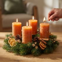 gjenstander Søylelys, mørk oransje, ensfarget, solnedgangsdesign, 60x100mm, 4 stk., rustikk, sommer, høst, advent
