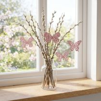 gjenstander Deco henger sommerfugl rosa glitter 8cm 12stk
