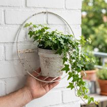 gjenstander Blomsterpotte shabby chic veggdekorasjon hvitt metall med oppheng Ø37cm