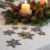 gjenstander Deco stars wood blue, green wood stars Christmas 4cm mix 36stk