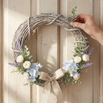 gjenstander Dekorativ krans, hvitkalket, dørkrans, shabby chic, Ø42 cm, naturlige grener, landlig stil